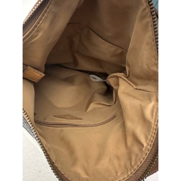 Fossil Amelia Hobo Crossbody Shoulder Bag Brown Leather With Stripe Fabric - Picture 6 of 10